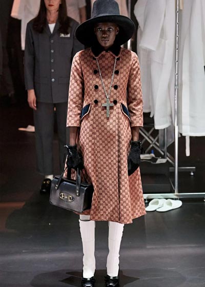 model wearing patterned dress